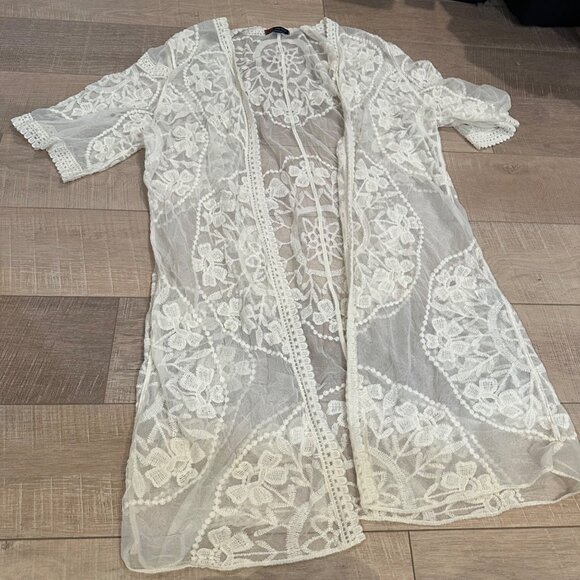 INDIGO POPPY WOMENS 3X WHITE LACE BOHO OPEN FRONT CARDIGAN KIMONO - Picture 2 of 8